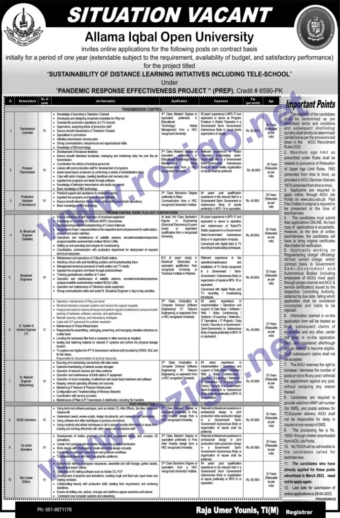 Join AIOU Jobs 2025 Allama Iqbal Open University Application Form