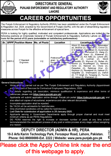 PERA Jobs 2025 Online Apply – www.jobs.punjab.gov.pk